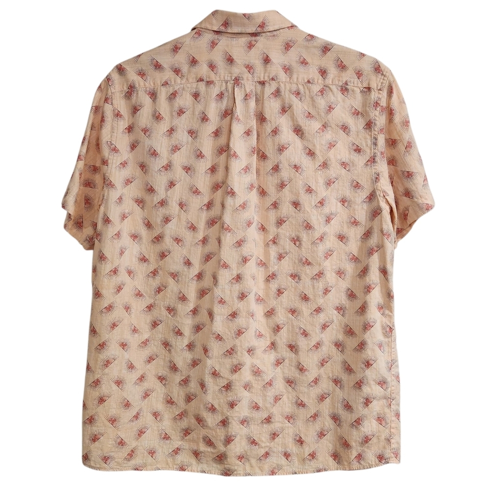ROWM Button Up Shirt Mens  XL Sun Print Peach Short Sleeve Cotton Casual Pocket - Picture 2 of 9